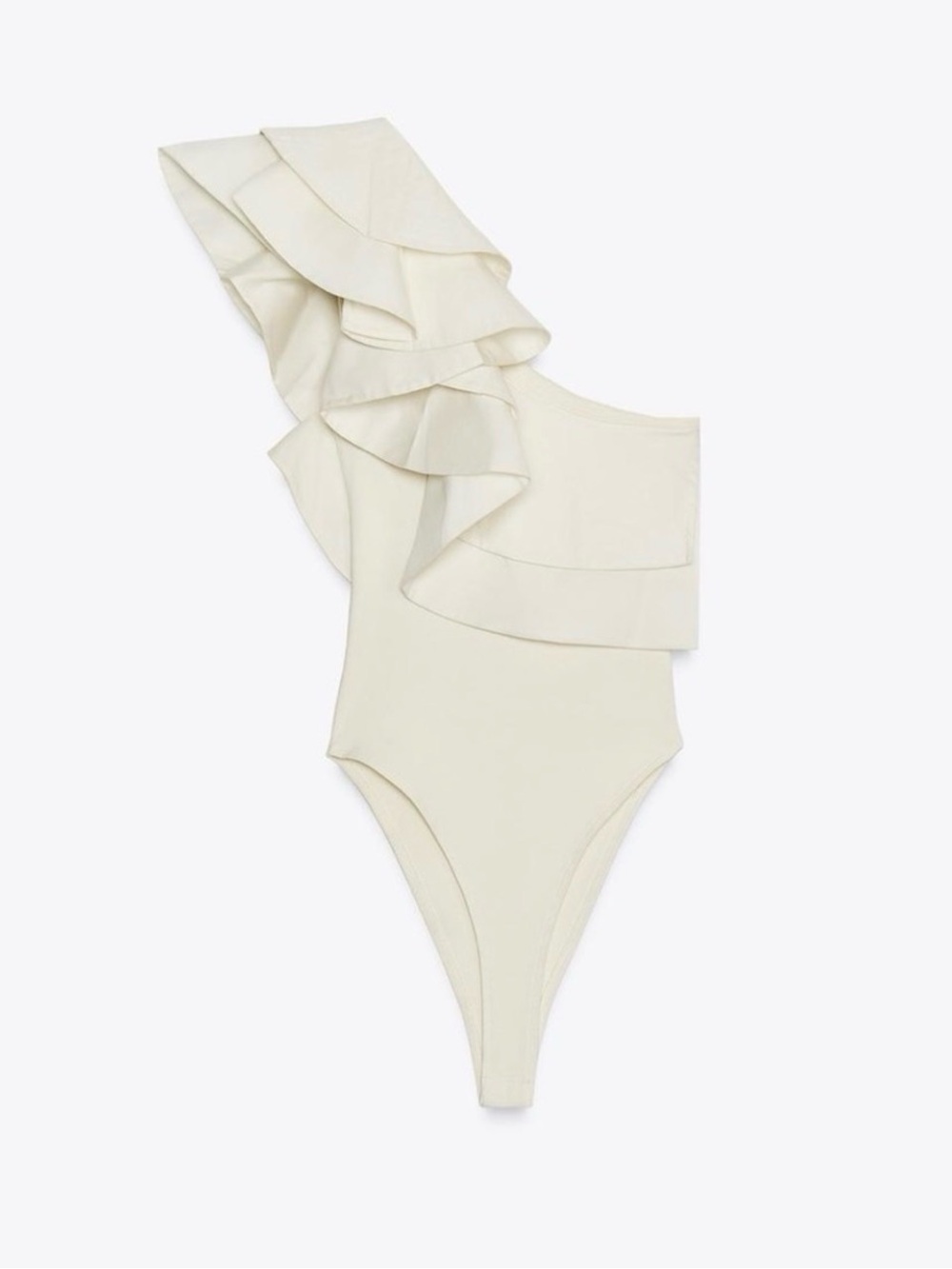 One-Shoulder Ruffle Cream Bodysuit - Picture 2 of 6